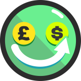 Pip logo, smiling face with money symbols as eye